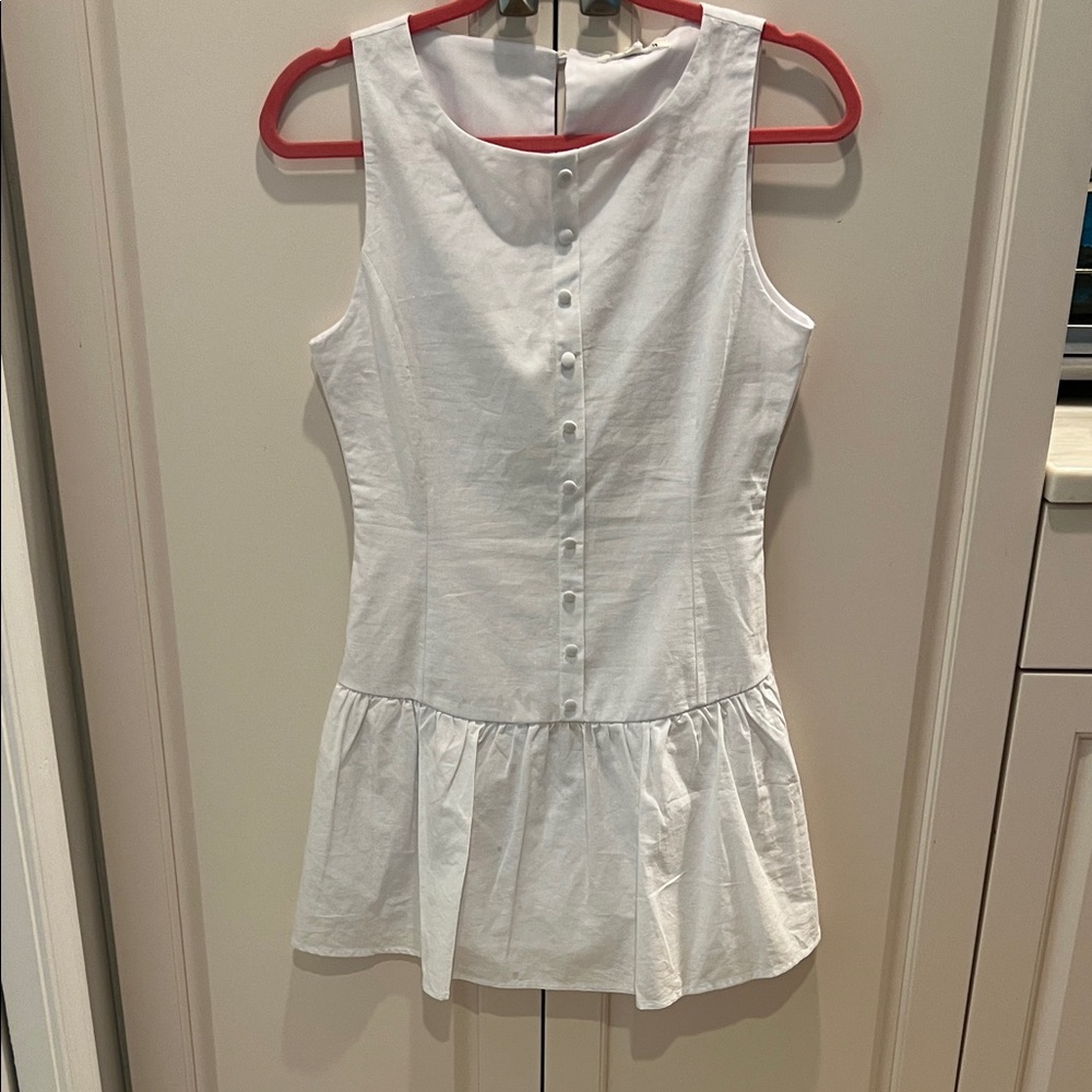 White Sleeveless Mini Dress with Button-Front Peplum fits like Small☀️